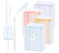 80 paños de recambio magnéticos para polvo compatibles con Swiffer, incluye mango plegable y barra telescópica, juego de plumeros contra el pelo de animales y el polvo (80 paños + 2 asas, multicolor)