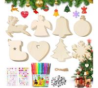 80 Pcs Adornos Navidad Madera, Colgantes de Madera para Navidad, Juego de Manualidades para Pintar de Madera, Christmas Tree Decorations, Adornos de Navidad Madera para Decoración de árbol de Navidad