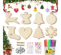 80 Pcs Adornos Navidad Madera, Juego de Manualidades Navidad para Pinta DIY, Ornamentos De Navidad, Viene con Bolígrafo, Pegatinas, Cuerda de Yute, Adecuado para Adultos y Niños