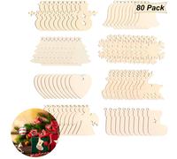 80 piezas de colgantes de madera para decoración de árboles de Navidad, 8 tipos de colgantes de madera para manualidades, colgadores de deco