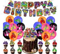 80 piezas de decoración de cumpleaños gorila, globos de látex y pegatinas de animales, bandera de feliz cumpleaños, Toppers Pastel Jungla, accesorios para fiesta temática animal para niños