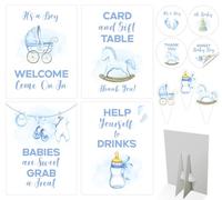 80 piezas de decoraciones para baby shower, color azul con texto en inglés "It's a Boy", 4 centros de mesa, 36 adornos para cupcakes de baby shower, 40 calcomanías de agradecimiento