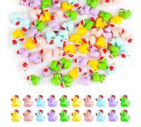 80 Piezas Little Christmas Resin Duck, Little Ducks y Christmas Hat Digital Ducks Accessories para la Decoración de la Fiesta Escolar de la casa de Muñecas Artesanales (5 Colores)