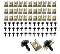 80 Piezas U-Clips y Tornillos Kit Universal Metal, Surtido de Grapas y Tornillo de Carrocería, Tornillos y Tuerca Jaula U-clip del coche, U-Nuts Tornillo Panel de Puerta de Coche Clip de Fijación