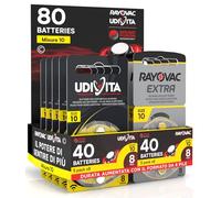 80 Pilas para audífono PR70 tamaño 10 (Amarillas - Zinc Air) con tecnología Sound Fusion para Amplificador auditivo - 80 Pilas: 40 Udivita + 40 Rayovac