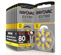 80 Pilas para Audífonos Rayovac Extra 10 Tamaño PR70 (Amarillo) - 10 Blisters de 8 Pilas