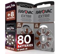 80 Pilas para Audífonos Talla 312 Rayovac Extra + 8 Pilas Udivita