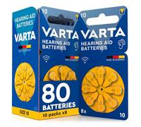 80 Pilas para Audífonos Tamaño 10 (Amarillas) PR70 VARTA Zinc Aire Tensión Estable Larga Duración a Prueba de Fugas Compatibles con Todos los Dispositivos Made in Germany - 10 Blister de 8 Pilas