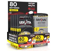 80 Pilas para Audífonos Tamaño 10 PR70 (Amarillas - Zinc Air) con Tecnología Sound Fusion - 80 Pilas: 40 Udivita + 40 Rayovac