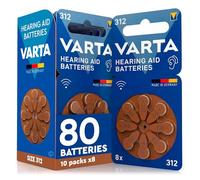 80 Pilas para Audífonos Tamaño 312 Marrones PR41 VARTA Zinc Aire Tensión Estable Larga Duración a Prueba de Fugas Compatibles con Todos los Dispositivos Made in Germany - 10 Blister de 8 Pilas