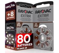 80 Pilas para audífonos tamaño 312 Rayovac Extra + 8 Pilas Udivita - 10+1 blísteres de 8 Baterías