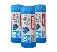 80% reciclado 3 rollos de 15 bolsas de basura (45 bolsas) 'Cubo alto', Ultra resistentes, Triple capa, Antigoteo, 30L autocierre