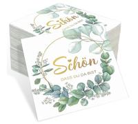 80 servilletas con texto en alemán «Schön Dass Du Da Bist, Servietten Hochzeit Eukalyptus, Servietten Geburtstag, Servietten Tauf», servilletas de 3 capas para bodas, bautizos, cumpleaños, fiestas