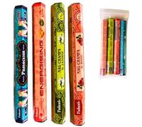 80 Varillas de Incienso Natural Orgánico para Meditación, Yoga - Pack Temático: Espacios Zen - Nag Champa & Rosa Roja, Jazmín, Energising, Protection con Bolsa Antihumedad - Ideal Aromaterapia