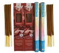 80 Varillas de Incienso Orgánico - Pack Círculo de Calma - para Atrar la Relajación y Energías Positivas - Palitos de Larga Duración de la India con Bolsa Anti-Humedad. Fragancias: Canela y Felicidad