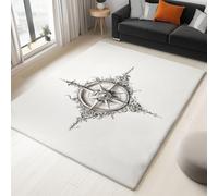 80 x 150 cm Minimalist Alfombras Sala de Estar, Crema Alfombra Lavable de Pelo Corto para Dormitorio, Exquisito Brújula Alfombra Suave Antideslizante Estampada para Comedor