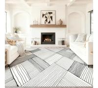 80 x 150 cm Negro Blanquecino Lavable a máquina Alfombra, para Sala de Estar Dormitorio baño Cocina, alfombras Pelo Corto Estampada de Abstracto Chino Líneas Geometría