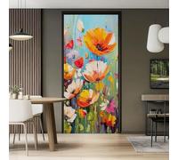80 x 210 cm Papel Pintado Puerta Planta, Colorido Flores Mariposas Pegatina Paredes Autoadhesivo Mural Extraíble Vinilo Adhesivo De Pared Para Sala De Estar Póster Decoración