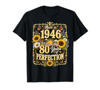 80 Year Old Made in 1946 Floral Sunflower 80th Bday Women Camiseta