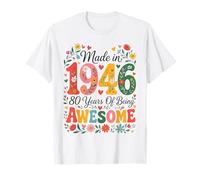 80 Year Old Made in 1946 Retro Floral 80th Birthday Women Camiseta