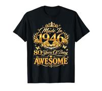 80 Year Old Made in 1946 Retro Floral 80th Birthday Women Camiseta