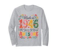 80 Year Old Made in 1946 Retro Floral 80th Birthday Women Manga Larga