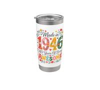 80 Year Old Made in 1946 Retro Floral 80th Birthday Women Vaso térmico de acero inoxidable de doble pared
