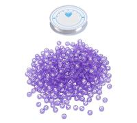 800 cuentas de letras para pulsera, 1 rollo de cordón elástico, cuentas de letras redondas, cuentas de letras transparentes de color púrpura, cuentas de pulsera