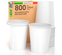 800 Vasos de Papel Biodegradables Ecológicos de 240 ml Blancos Desechables para Llevar Bebidas Calientes Agua - Made in Italy Fabricado y Empaquetado en Italia