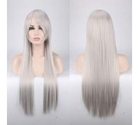 80CM 31 '' Pelucas de cosplay Pelo sintético falso resistente al calor Negro Azul Marrón Rubio Ruso Brasileño Pelucas rectas + gorro de peluca Un tamaño largo Peluca recta 21