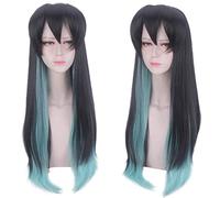 80cm Anime Tokitou Muichirou Cosplay Wig Synthetic Hair Black Green Ombre Halloween Costume Party Wigs For Women