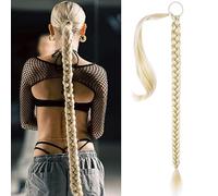 Volumoon 80CM Extensiones de Pelo Coleta Postiza Larga, Cabello Sintético Trenzado Con Banda de Goma, Pelo Natural para Mujer