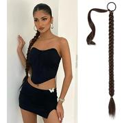 80CM Extensiones de Pelo Coleta Postiza Larga, Cabello Sintético Trenzado Con Banda de Goma, Pelo Natural para Mujer (Marrón-negro)