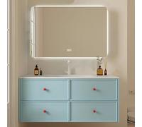 80cm Muebles Baño con Lavabo Azul Moderno con Lavabo de Losa de Roca sin Juntas, Conjunto Muebles de Baño para Una Decoración de Baños Elegante