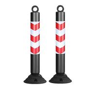 80cm Reflective Traffic Cones - Durable PU Parking Bollards with Base Plate for Driveway and Road(Black+red,2 pack)