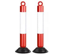 80cm Reflective Traffic Cones - Durable PU Parking Bollards with Base Plate for Driveway and Road(White+red,2 pack)