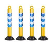 80cm Reflective Traffic Cones - Durable PU Parking Bollards with Base Plate for Driveway and Road(Yellow+blue,4 pack)