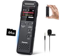 80GB Grabadora de Voz 100H Grabación Continua, Ponovo Grabadora Digital Activada por Voz 1536Kbps HD con Micrófono Ext, 1100mAh Grabadora de Voz Pequeña con Contraseña para Reunione Entrevista Clase