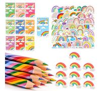80Pcs Arcoiris útiles Escolares Conjunto, Arcoiris Infantil Fiesta Cumpleaños Regalos, con lápices, Espiral Bloc Notas, Gomas Borrar, Pegatinas, para Niños Niñas Aula Familiar Pintura Suministros