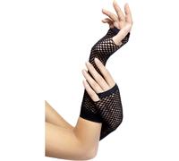 80s 1980s Largo Guantes de Rejilla Negro Disfraz Nuevo Burlesque