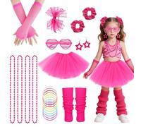 80s Accesorios de Traje de Vestido Mujer y Niña, 21pcs Accesorios Mujer Con Tutu Guantes de Rejilla Calentadores de Pierna Pulsera, Juego de Años 80 Disfraces Fiestas Neon Party Cosplay