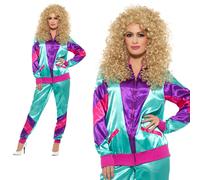 80s Chándal Cáscara Traje Disfraz Adulto Mujer Disfraz GB 8-18