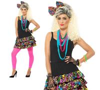 80's Fiesta Niña Falda Accesorio para Pelo Collar Groovy Disfraz Kit Nuevo S-L