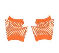 80s Fishnet 80s - Guantes de estilo de malla para mujer, guantes de fiesta para mujer, guantes de encaje sin dedos, naranja, Talla única