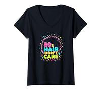 80s Hair Don't Care - Declaración de Moda Retro para Mujer Camiseta Cuello V, Mujer, Negro, XL