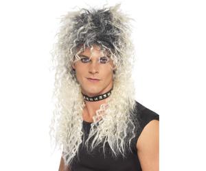 80s Rubio Negro Duro Rocker Peluca Hombre Rock Star Rocker Disfraz