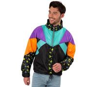 Smiffys Chaqueta cortavientos unisex de los años 80, color negro, disfraz de los años 80, disfraces de los años 80