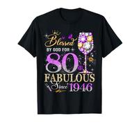 80th Birthday Queen Blessed by God 80 Fabulous Since 1946 Camiseta