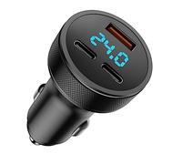 80W Cargador de Coche, Doble PD+QC3.0 USB Cargador Mechero USB Carga Rapida de Tres Puertos de Carga, Cargador de Coche USB C con Voltímetro LED, Carga Rápida para iPhone 14/13