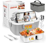 80W Fiambrera Eléctrica 3 en 1 Calentador de Comida Portatil 12V 24V 220V para Coche Camión y Trabajo Fiambrera Termica Termo Comida Caliente Acero Inoxidable 1.5L Tartera Eléctrica Portatil